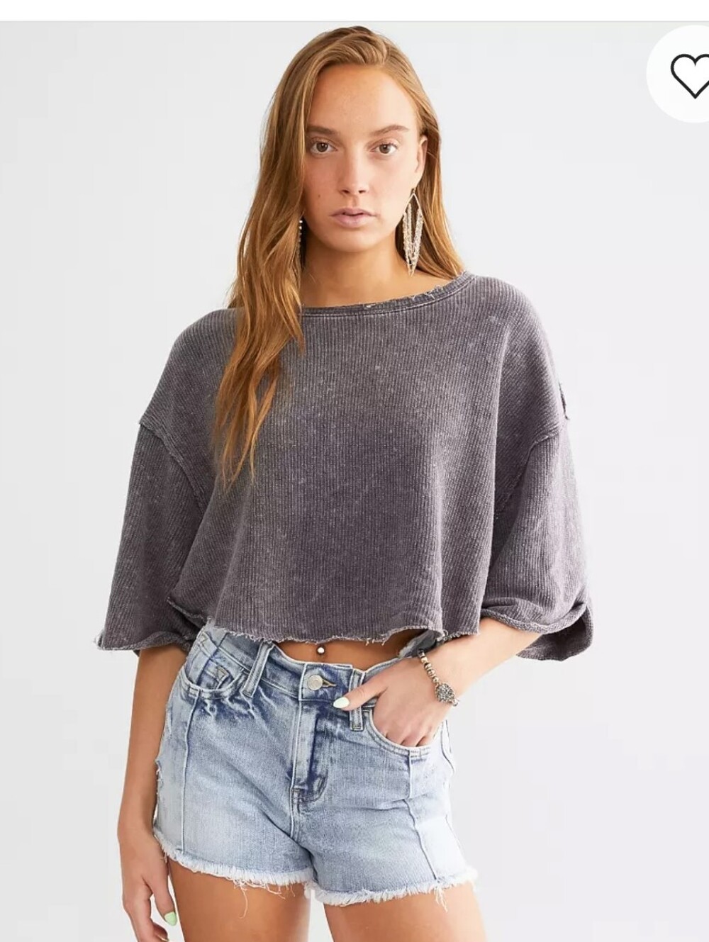 We The Free Black Washed Cropped Rib-Knit Top Sz.XS